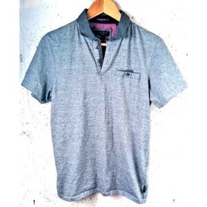 TED BAKER LONDON Mens sz Med Golf Polo Shirt Charcoal Grey Collar Short Sleeve